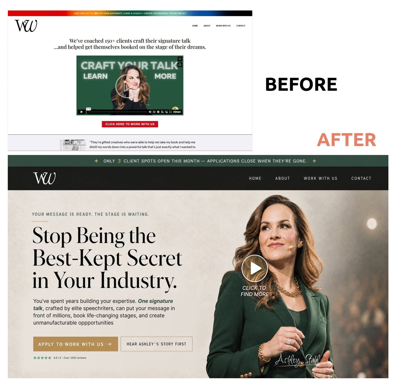 A speaker coaching site before and after
