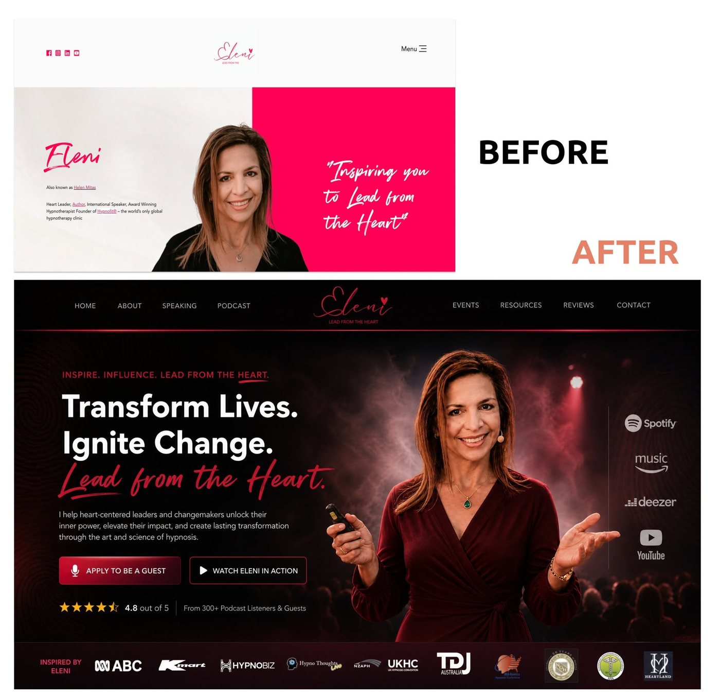 A hypnotherapy practice site before and after