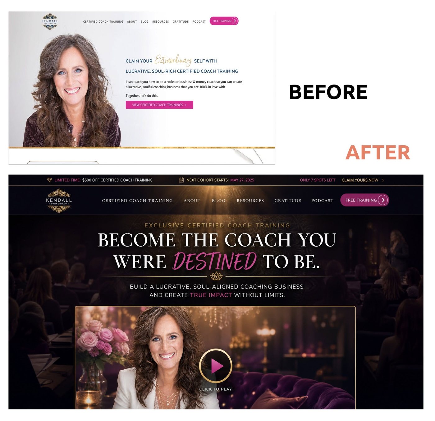 A coaching site before and after