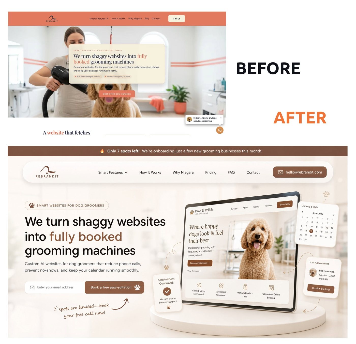 A pet grooming site before and after