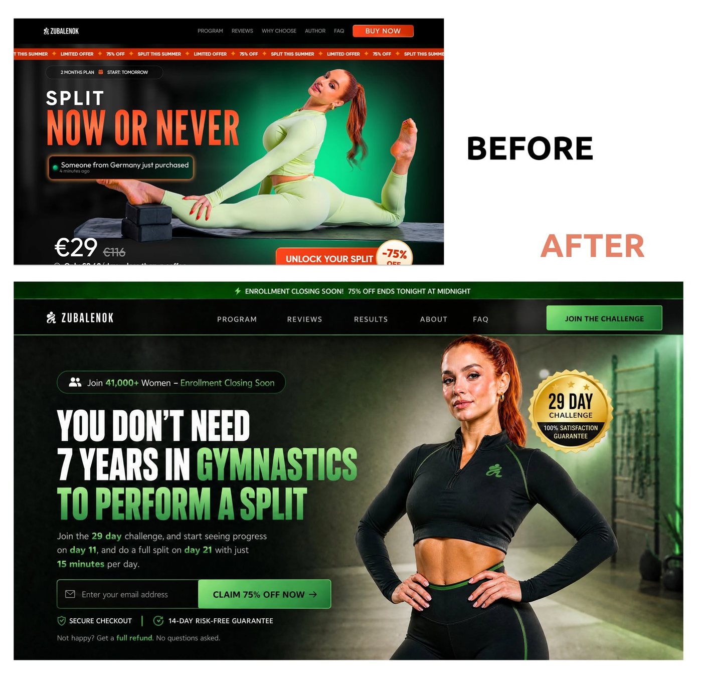 A fitness program site before and after