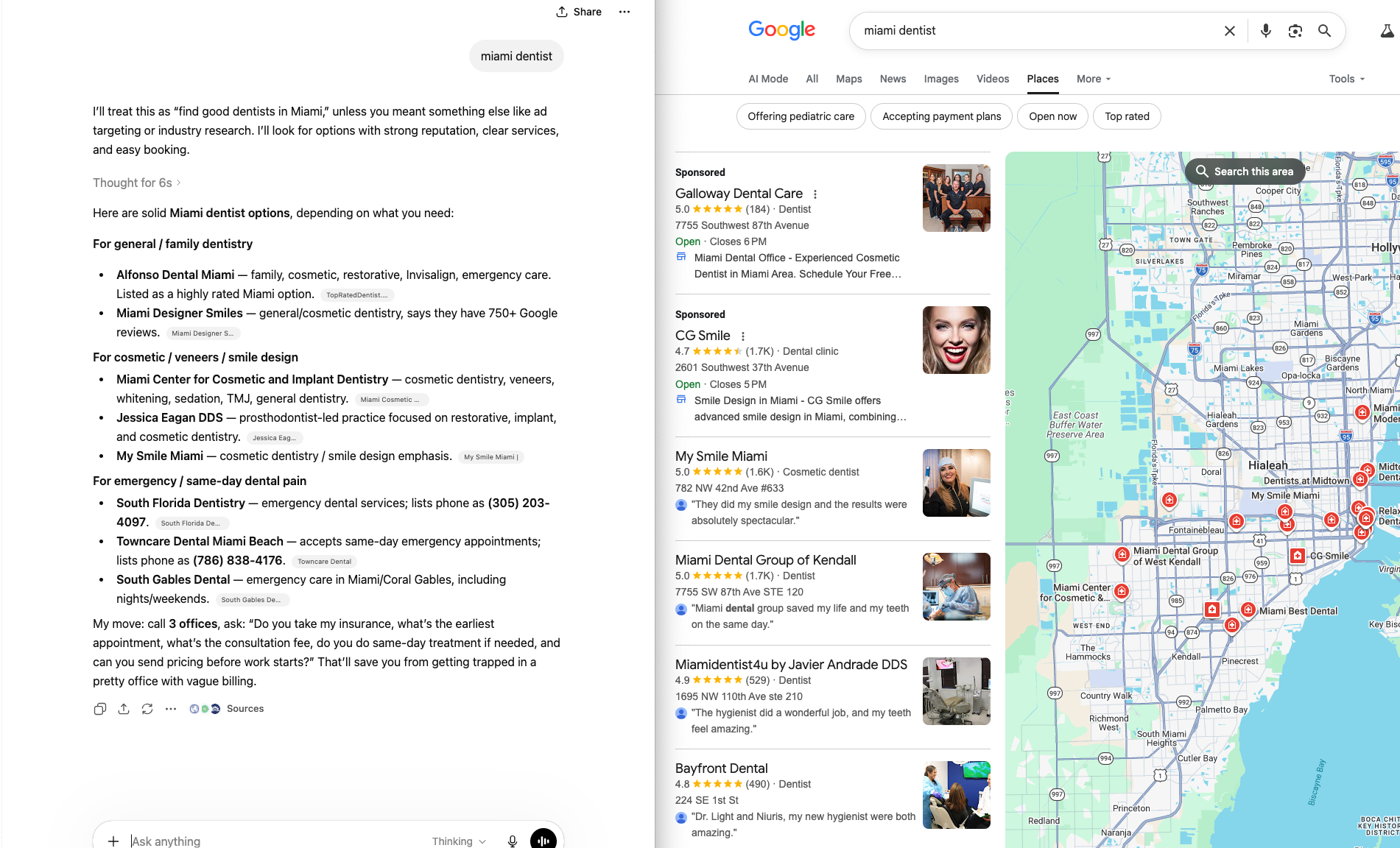 The same search asked on Google and on ChatGPT