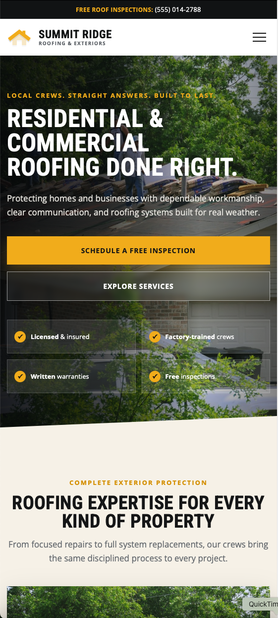 A finished site on a phone