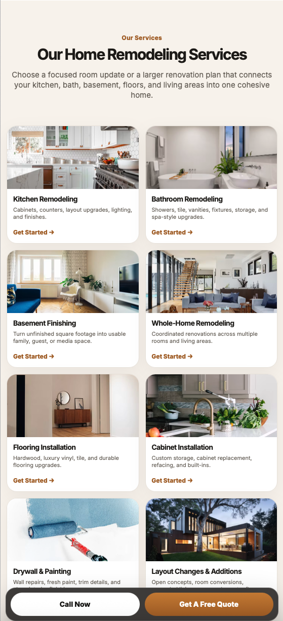 A service page from a finished site
